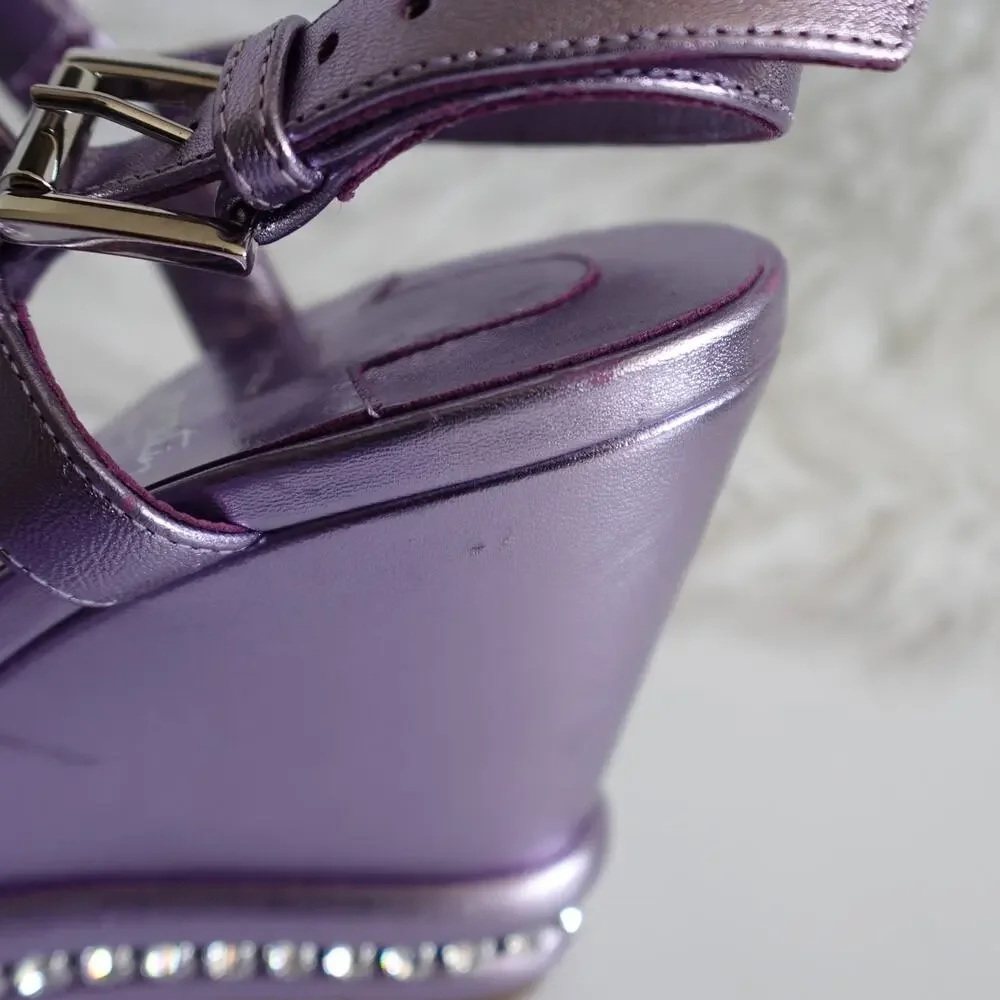 Christian Louboutin Pyrastrass Metallic Lavender Platform Wedge Sandals 38